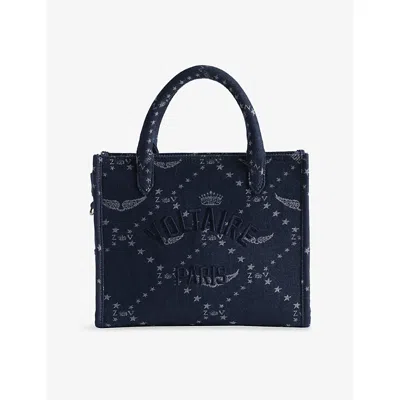 Zadig & Voltaire Angel Mini Zv Monogram Denim Tote In Blue