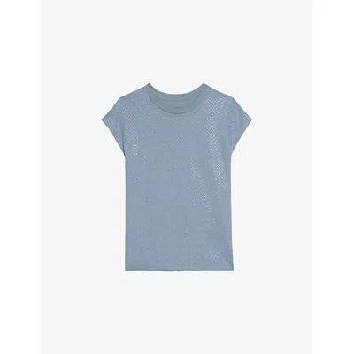 Zadig & Voltaire Womens Sixtine Cloe Rhinestone-embellished Cotton-jersey Tank Top In Blue