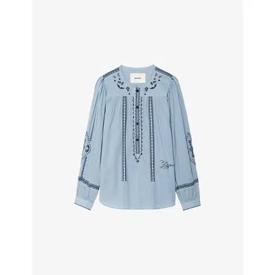 Zadig & Voltaire Womens Zadig&voltaire Tigy Embroidered Cotton Blouse In Blue