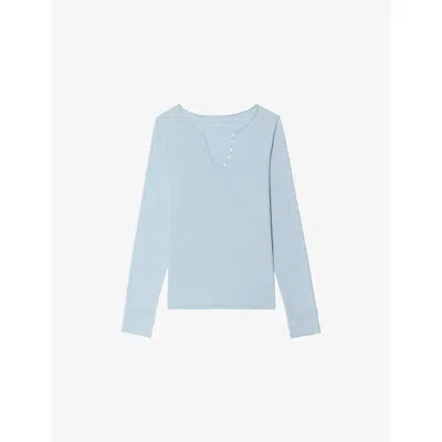 Zadig & Voltaire Womens Sky Tunisien Graphic-print Long-sleeve Cotton T-shirt In Blue