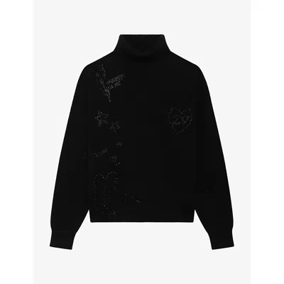 Zadig & Voltaire Womens Souly Rhinestone-embellished Cashmere Jumper Black