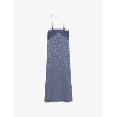 Zadig & Voltaire Womens Storm Ridar Lace-trim Jacquard Silk Maxi Dress Xs In Blue