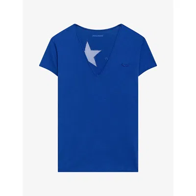 Zadig & Voltaire Womens Story Star-print Cotton T-shirt Electric Xs In Blue