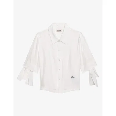 Zadig & Voltaire Womens Telmy Brand-embroidered Short-sleeve Silk Shirt Judo In White