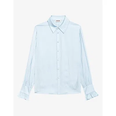 Zadig & Voltaire Womens Thely Wing-embellished Satin Shirt Bleu Oxford In Blue