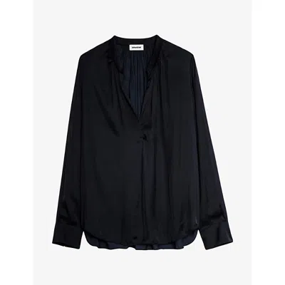 Zadig & Voltaire Womens Tink Open-collar Satin Blouse Noir Xxs In Black