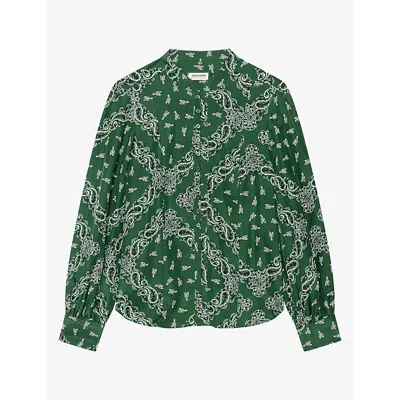 Zadig & Voltaire Womens Twina Paisley-print Silk Shirt Meadow In Gray