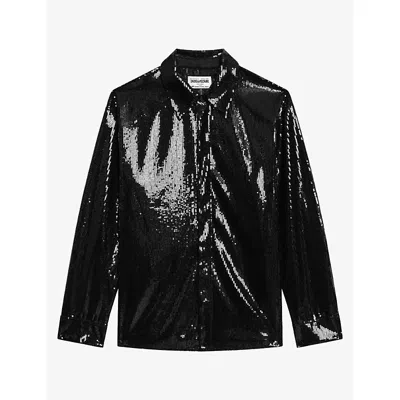 Zadig & Voltaire Womens Tyrica Sequin-embellished Woven Shirt Black Xs