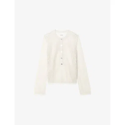 Zadig & Voltaire Womens Vanille Mandala Button-neck Cotton-blend Henley Jumper In Neutral