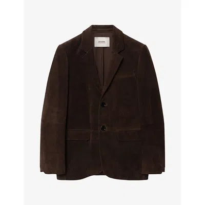 Zadig & Voltaire Womens Vanille Single-breasted Suede Blazer Dark Chocolate In Brown