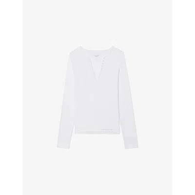 Zadig & Voltaire Womens White Tuni Long-sleeved Cotton-jersey T-shirt In Multi