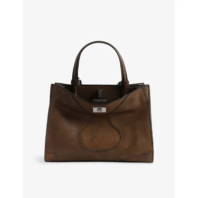 Zadig & Voltaire Womens Wood Jack Branded Suede Handbag In Brown