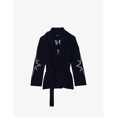 Zadig & Voltaire Womens Zadig&voltaire Alpa Graphic-print Wool And Cashmere-blend Coat In Black