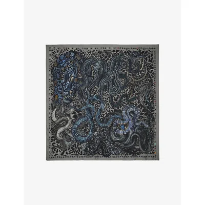 Zadig & Voltaire Womens Medium Grey Billie Snake-print Viscose And Silk-blend Scarf
