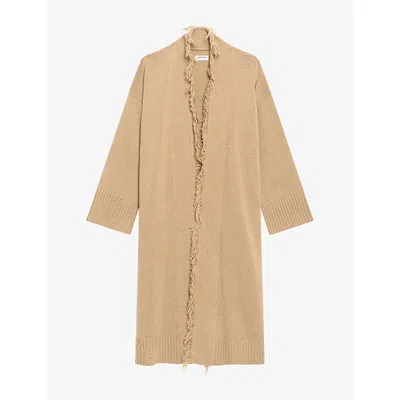 Zadig & Voltaire Womens Zadig&voltaire Camy Fringed-trim Wool And Cashmere Coat In Gold