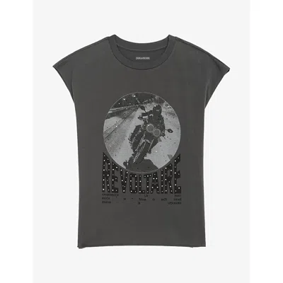 Zadig & Voltaire Womens Zadig&voltaire Cloe Rhinestone-embellished Cotton-jersey Tank Top In Carbone