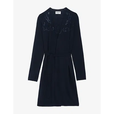 Zadig & Voltaire Womens Zadig&voltaire Daffyz Rhinestone-embellished Long Cashmere Cardigan In Encre