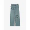 Zadig & Voltaire Womens Light Blue Elio Heart-embroidered Wide-leg Denim Jeans In Blue