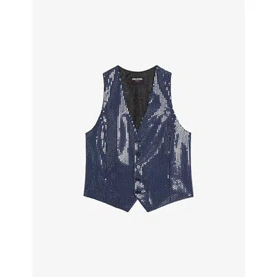 Zadig & Voltaire Womens Zadig&voltaire Emaux V-neck Sequin-embellished Waistcoat In Blue