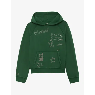 Zadig & Voltaire Womens Zadig&voltaire Georgy Rhinestone-embellished Relaxed-fit Cotton Hoody In Rain Forest