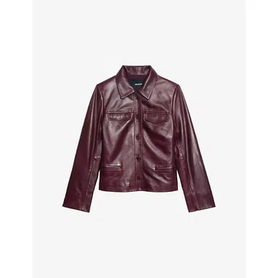 Zadig & Voltaire Womens Burgundy Liam Regular-fit Leather Jacket