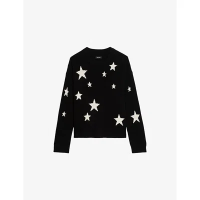 Zadig & Voltaire Womens Black Markuz Star-print Cashmere Jumper