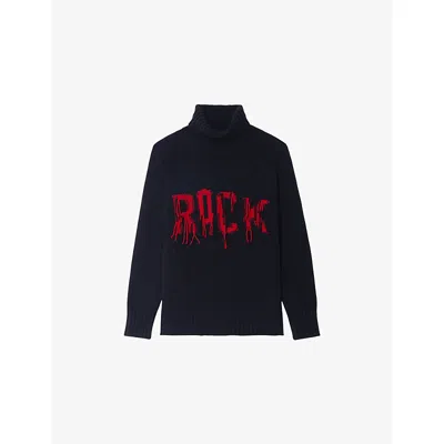 Zadig & Voltaire Womens Mora Rock-intarsia Merino-wool Jumper Encre Xs In Black