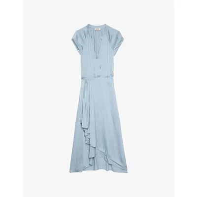 ZADIG & VOLTAIRE WOMENS CLOUD RANDALL V-NECK RAGLAN-SLEEVE SATIN MIDI DRESS XS