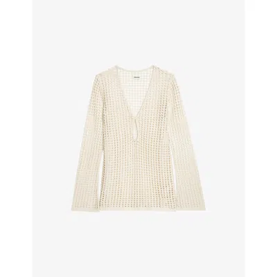 Zadig & Voltaire Womens Judo Rany Brooch-embellished Cotton-crochet Jumper