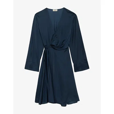 Zadig & Voltaire Womens Zadig&voltaire Remoir Wrap-front Long-sleeve Satin Mini Dress In Marine
