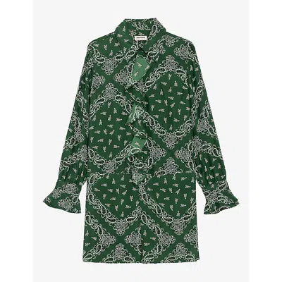 Zadig & Voltaire Womens Zadig&voltaire Rhelyne Bandana-print Long-sleeve Silk Mini Dress In Meadow