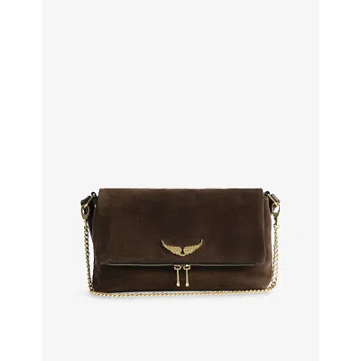 Zadig & Voltaire Womens Wood Rocky Ii Suede Cross-body Bag In Brown