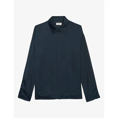 Zadig & Voltaire Womens Zadig&voltaire Tyrica Relaxed-fit Long-sleeve Satin Shirt In Encre