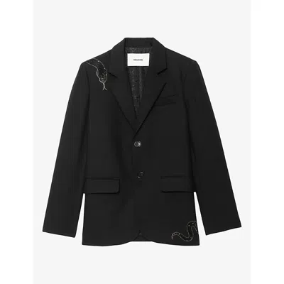 Zadig & Voltaire Womens Zadig&voltaire Vanille Rhinestone-embellished Stretch-woven Blazer In Black