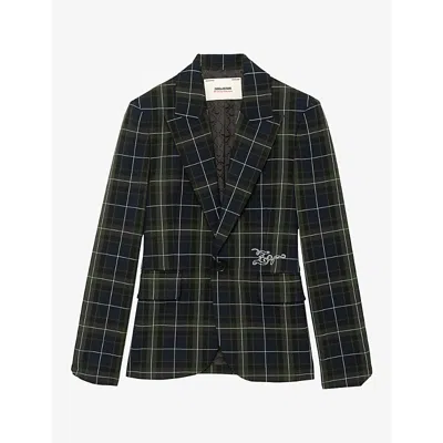 Zadig & Voltaire Womens Zadig&voltaire Vavy Relaxed-fit Tartan Stretch-woven Blazer In Encre