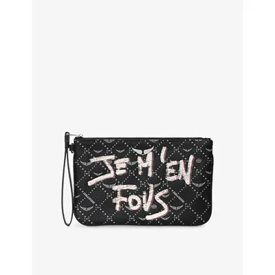 Zadig & Voltaire Womens Black Z Monogram Tag-print Canvas Clutch Bag