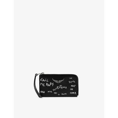 Zadig & Voltaire Womens Black Zv Graffiti Leather Card Holder