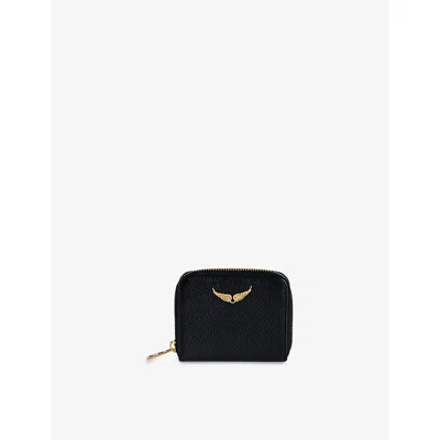Zadig & Voltaire Womens Zv Mini Logo-plaque Leather Coin Purse Noir Gold