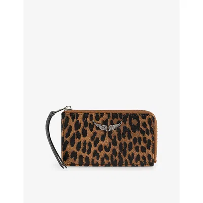 Zadig & Voltaire Womens Zv Leopard Leather Card Holder Brandy