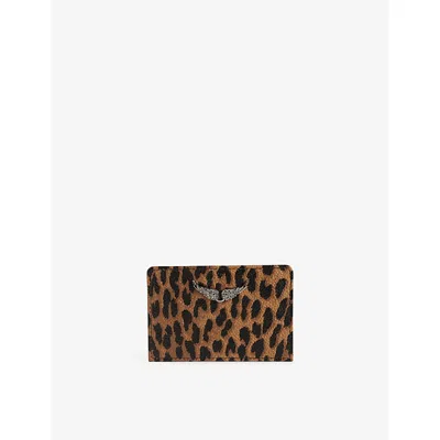 Zadig & Voltaire Womens Zv Leopard Leather Pass Holder Brandy