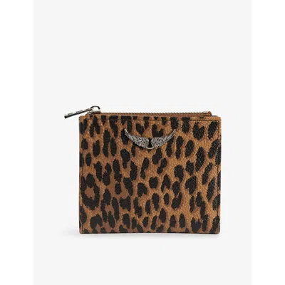 Zadig & Voltaire Womens Zv Leopard Leather Wallet Brandy