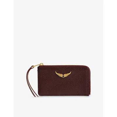 Zadig & Voltaire Womens Zv Logo-plaque Leather Cardholder Deep Purpl In Deep Purple