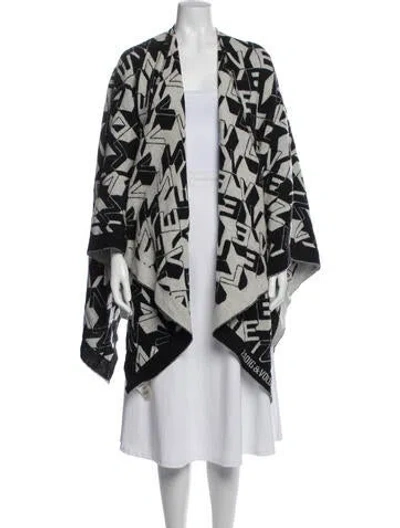 Pre-owned Zadig & Voltaire Wool Graphic Print Shawl In Black