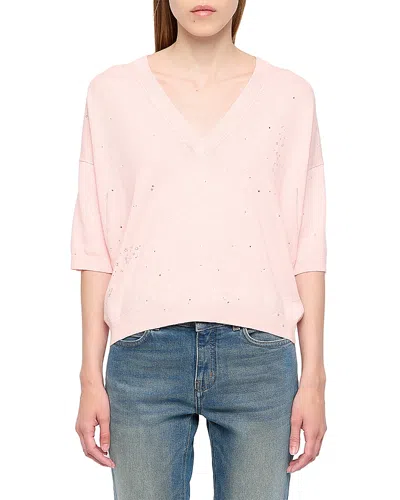 Zadig & Voltaire Wully Lico Embellished Linen Blend V-neck Sweater In Pink