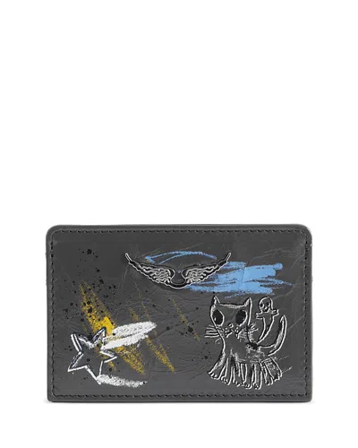Zadig & Voltaire X Humberto Cruz Zv Pass Leather Card Holder In Gray