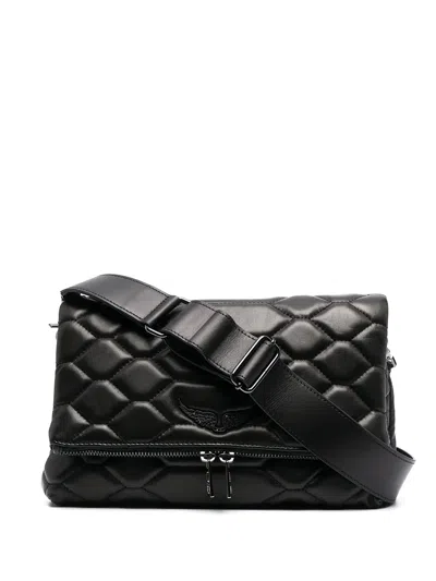Zadig & Voltaire Xl Rocky Matte Scale Shoulder Bag In Black