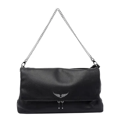 Zadig & Voltaire Xl Rocky Shoulder Bag In Black