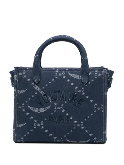Zadig & Voltaire Xs 엔젤 스타 프린트 데님 토트 백 In Blue