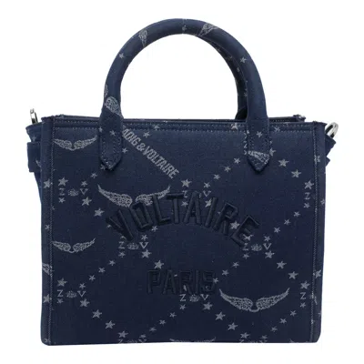Zadig & Voltaire Angel Mini Zv Monogram Denim Tote In Blue