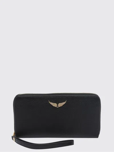 Zadig & Voltaire Zadig &amp; Voltaire  Grained Leather Continental Wallet With Wrist Strap In Black